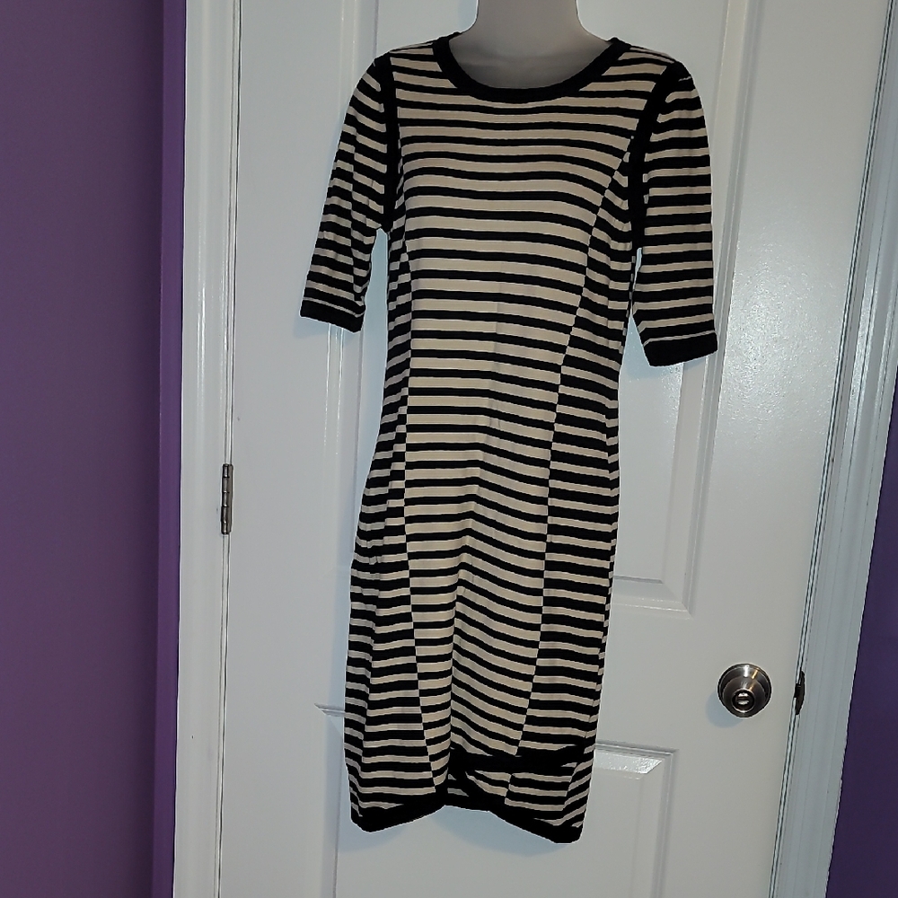 Gianni Bini Black and White Sheath Dress 3/4 Sleeve Crew Neck Sz: L